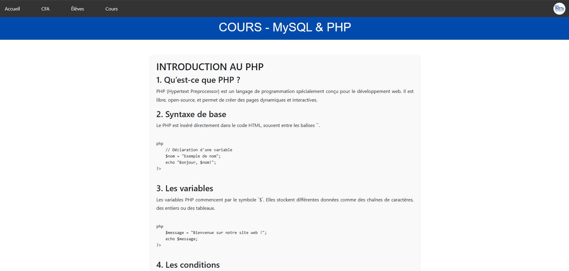 Présentation cours MySQL et PHP