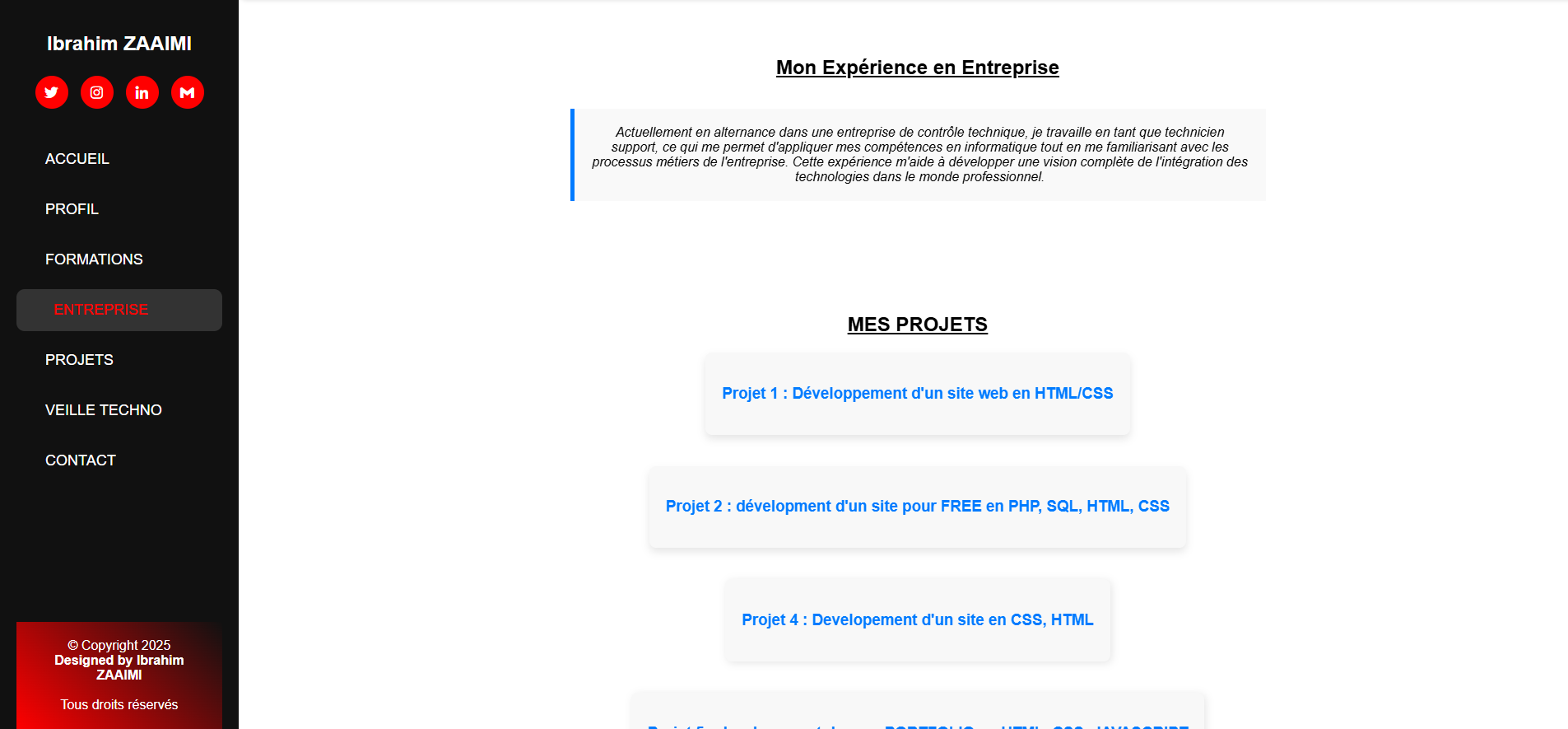 Expérience en entreprise