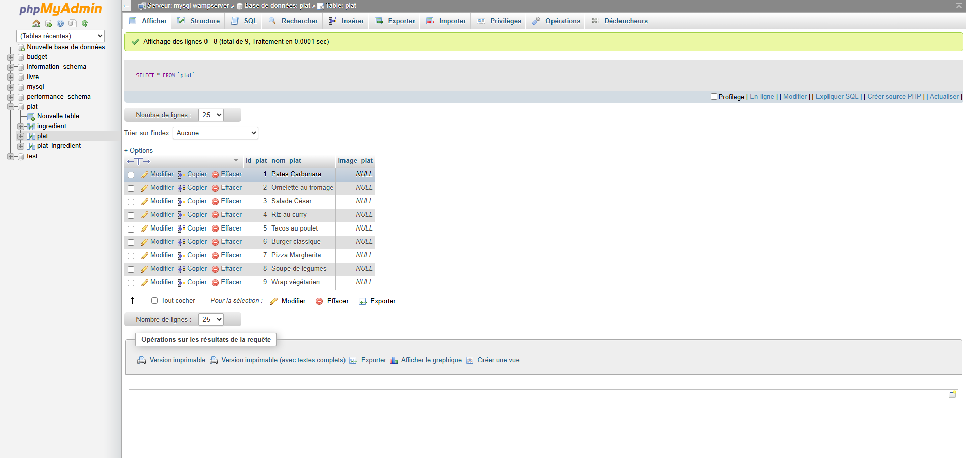 Code PHP affichage recettes